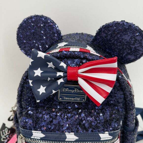 Disney Parks Loungefly Stars Stripes Americana Patriotic Sequin Mini Backpack - Picture 3 of 14
